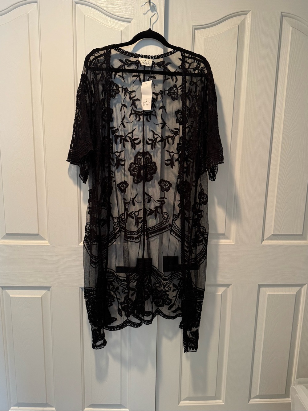 Ember Sheer Black Embroidered Kimono Cover-Up
